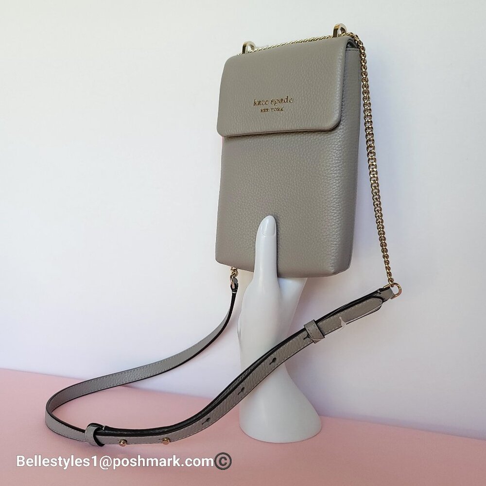 KATE SPADE Bradley North/South Pebbled Leather Phone Crossbody-True Taupe  🎈⭐ - Picture 5 of 16